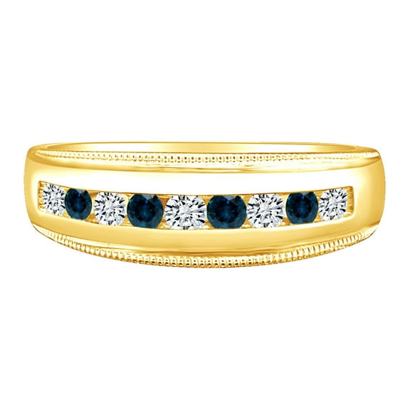 AFFY 0.53 Carat Blue & White Natural Diamond Men's Wedding Band Ring 10k Solid Yellow Gold Ring Size-9