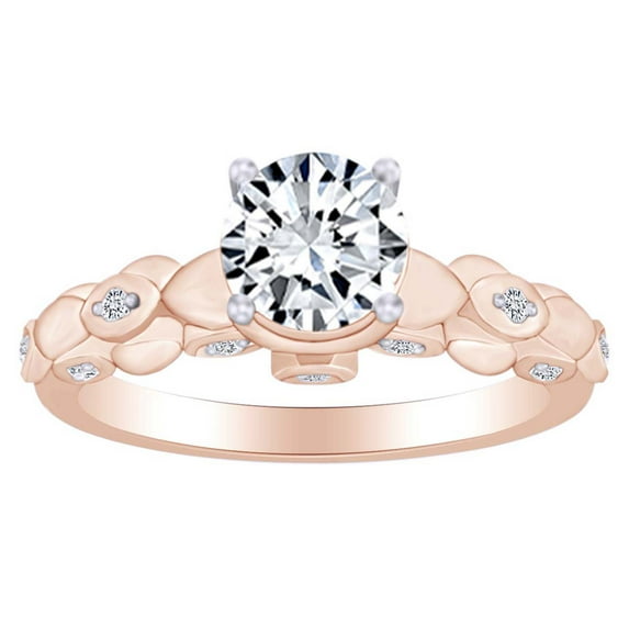 AFFY 0.53 Carat (Cttw) Round Shape White Natural Diamond Solitaire Engagement Wedding Ring In 14k Solid Rose Gold Ring Size-4