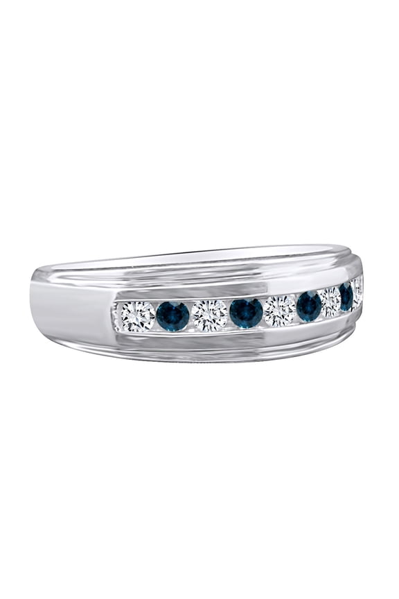 0.53 Carat (Ctw) Round Blue & White Natural Diamond Men's Wedding Band Ring 10k Solid White Gold Ring Size-12.5