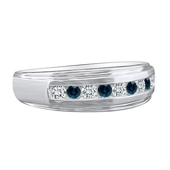 AFFY 0.53 Carat (Ctw) Round Blue & White Natural Diamond Men's Wedding Band Ring 10k Solid Yellow Gold Ring Size-11.5