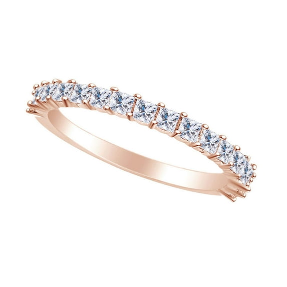 AFFY 0.53 Carat Princess Shape White Natural Diamond Wedding Bng Ring 18K Solid Rose Gold Ring Size-7.5