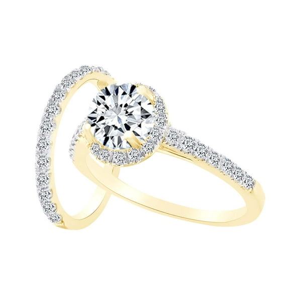 AFFY 0.53 Carat Round Shape White Natural Diamond Semi Mount Halo Engagement Ring Set 18K Solid Yellow Gold Ring Size-5.5