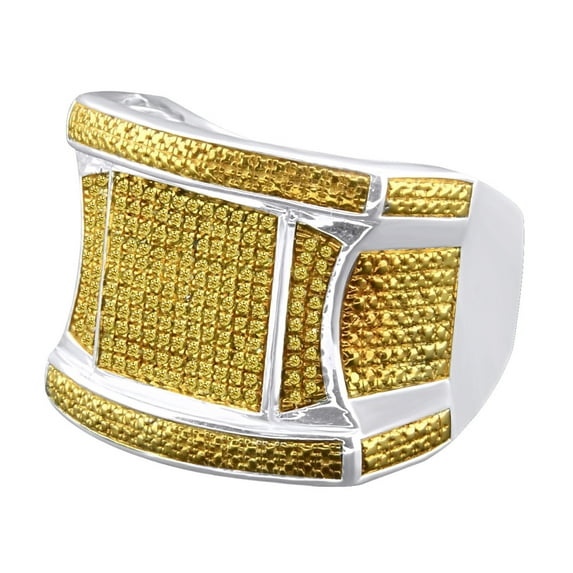 AFFY 0.53 Carat Round Shape Yellow Natural Diamond Men's Engagement Ring 14K Rose Gold Over Sterling Silver Ring Size-9