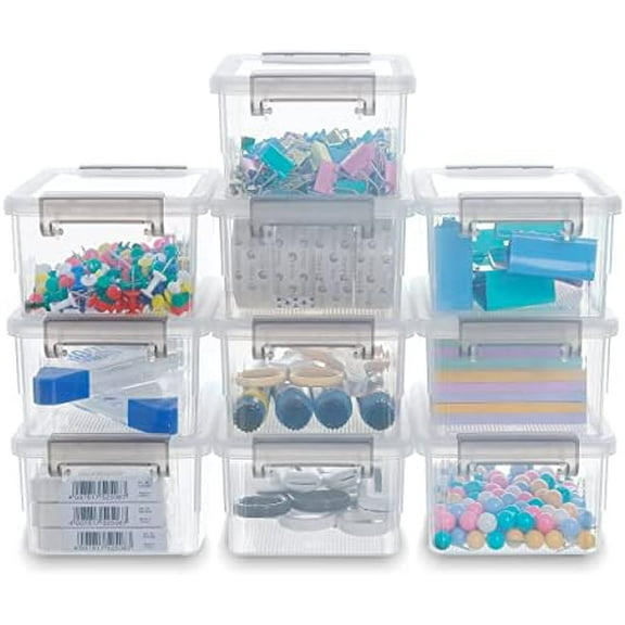 0.53 QT 10 Packs Small Storage Bins Plastic Storage Container Stackable Box with Lids for Organizing, Clear White