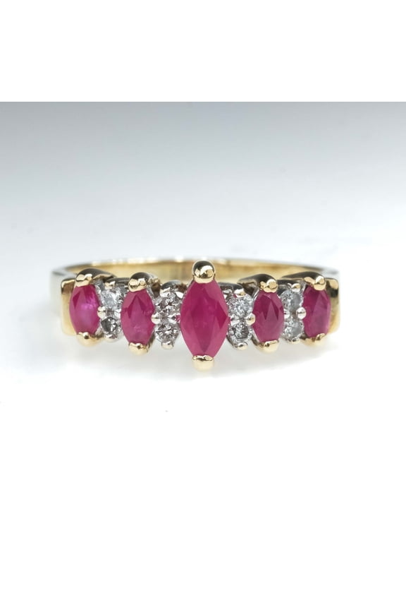 0.53ctw Ruby & Diamond Accented Pyramid Ring in 14K Yellow Gold