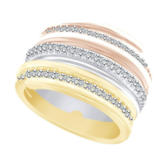AFFY 0.54 Carat (Ctw) Round Shape White Natural Diamond Tri-Color Wedding Band Ring In 14k Yellow Gold Ring Size-4.5