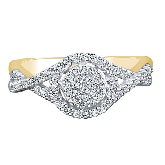AFFY 0.54 Carat White Natural Round Cut Diamond Infinity Halo Engagement Wedding Ring 10k Solid Yellow Gold
