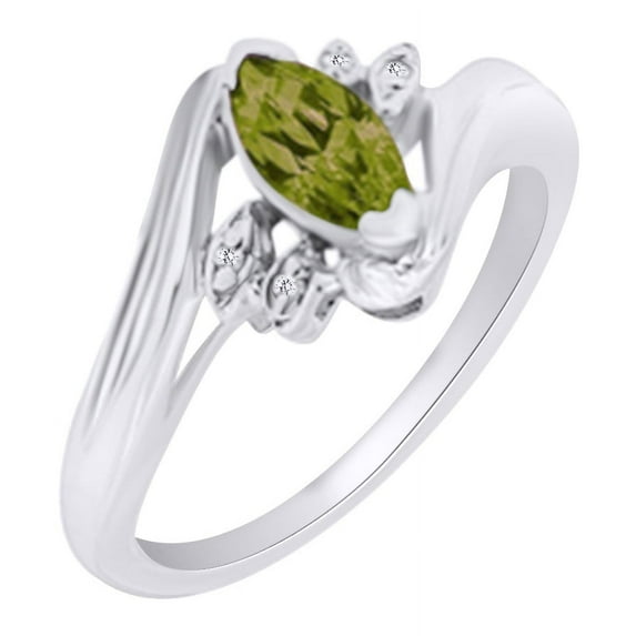 AFFY (0.54 cttw) Simulated Green Peridot & White Natural Diamond Accent Engagement Wedding Promise Ring In 14k White Gold With Ring Size 11
