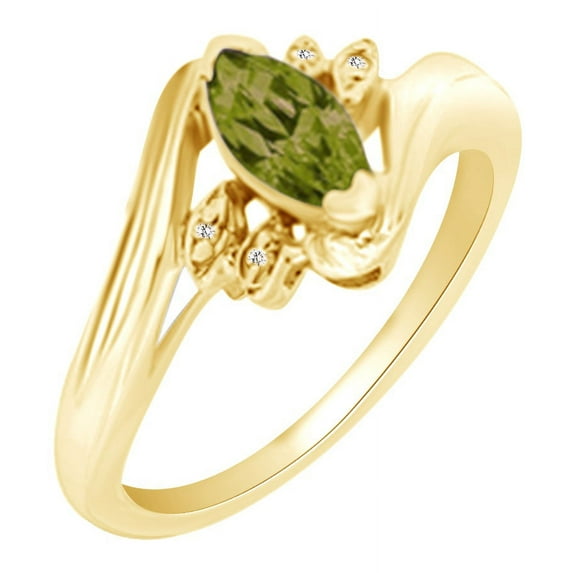 AFFY (0.54 cttw) Simulated Green Peridot & White Natural Diamond Accent Engagement Wedding Promise Ring In 14k Yellow Gold With Ring Size 11.5