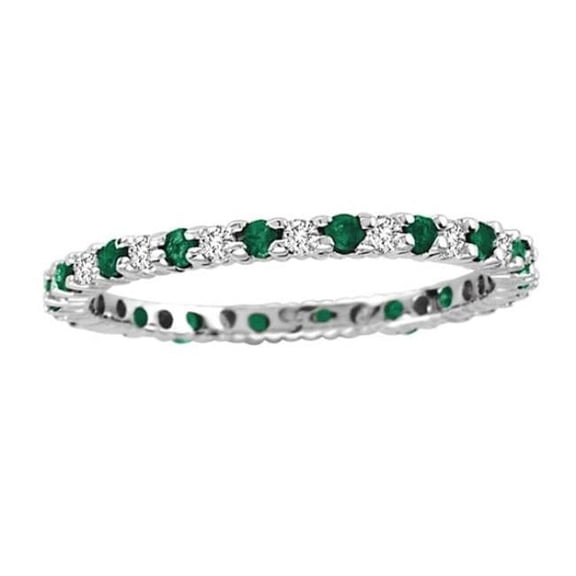 0.55 CTTW Emerald & Diamond Eternity Band, 14K Gold - Size 4.5
