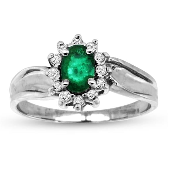 0.55 CTTW Emerald & Fashion Diamond Ring Set, 14K Gold - Size 7