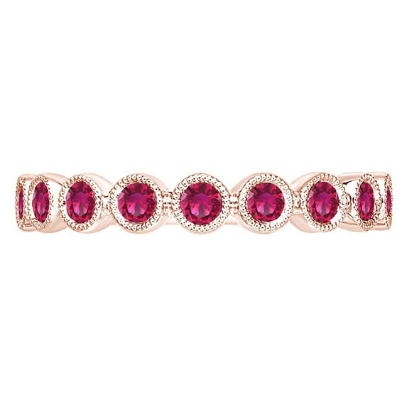 AFFY 0.55 Carat (Cttw) Round Simulated Pink Ruby Vintage Style Beautiful Wedding Band Ring 14K Solid Rose Gold Ring Size-5