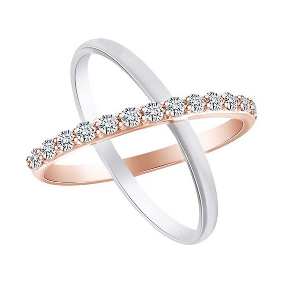 AFFY 0.55 Carat (Ctw) Round White Natural Diamond Two Tone Intertwined Engament Ring In 14k Rose Gold Ring Size-12