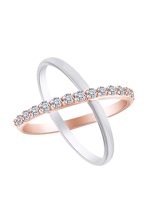 0.55 Carat (Ctw) Round White Natural Diamond Two Tone Intertwined Engament Ring In 14k Rose Gold Ring Size-9.5