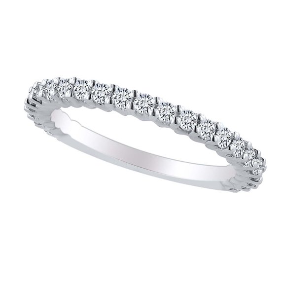 AFFY 0.55 Carat Round Shape White Natural Diamond Eternity Wedding Band Ring 18k Solid White Gold Ring Size-5