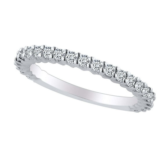 AFFY 0.55 Carat Round Shape White Natural Diamond Eternity Wedding Band Ring 18k Solid White Gold Ring Size-7