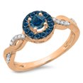thumbnail image 1 of 0.55 Carat (ctw) 10K Rose Gold Round Cut Blue & White Diamond Ladies Swirl Bridal Halo Engagement Ring 1/2 CT, 1 of 1