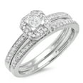 thumbnail image 1 of 0.55 Carat (ctw) 10K White Gold Princess & Round Cut Diamond Ladies Halo Engagement Bridal Ring With Matching Band Set 1, 1 of 4