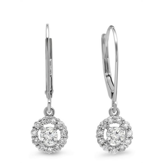 0.55 Carat (ctw) 10K White Gold Round Cut Diamond Ladies Cluster Halo Style Drop Earrings 1/2 CT