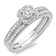 thumbnail image 1 of 0.55 Carat (ctw) 10K White Gold Round Cut Diamond Ladies Halo Engagement Bridal Ring With Matching Band Set 1/2 CT, 1 of 4