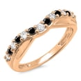 thumbnail image 1 of 0.55 Carat (ctw) 14K Rose Gold Round Cut Black & White Diamond Ladies Anniversary Wedding Guard Contour Band 1/2 CT, 1 of 1