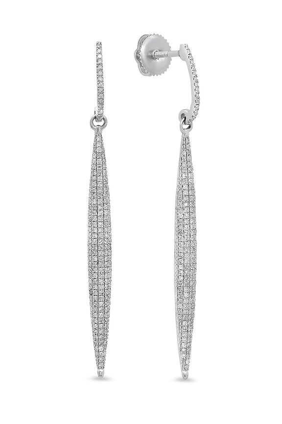 0.55 Carat (ctw) 14K White Gold Round Diamond Ladies Icicle Shaped Long Dangling Drop Earrings 1/2 CT