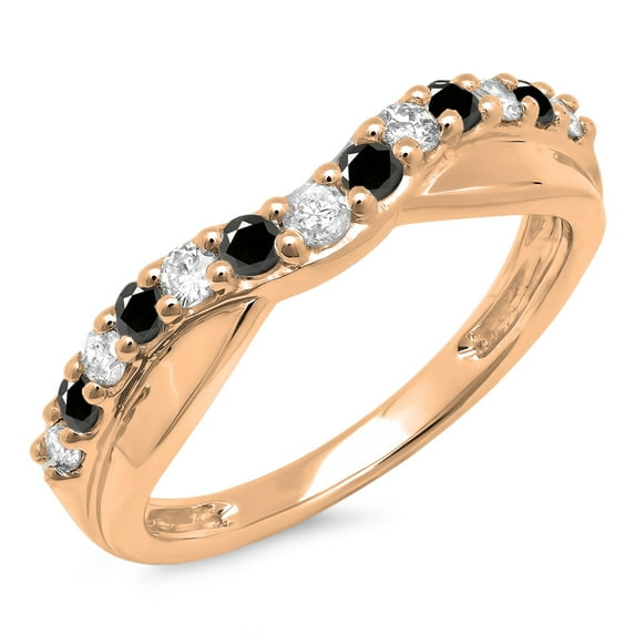 0.55 Carat (ctw) 18K Rose Gold Round Cut Black & White Diamond Ladies Anniversary Wedding Guard Contour Band 1/2 CT