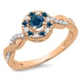 thumbnail image 1 of 0.55 Carat (ctw) 18K Rose Gold Round Cut Blue & White Diamond Ladies Swirl Bridal Halo Engagement Ring 1/2 CT, 1 of 1