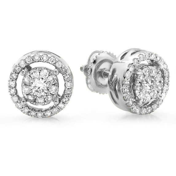 0.55 Carat (ctw) 18K White Gold Real Round Cut White Diamond Ladies Cluster Flower Halo Stud Earrings 1/2 CT