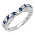 thumbnail image 1 of 0.55 Carat (ctw) 18K White Gold Round Cut Blue Sapphire & White Diamond Ladies Anniversary Wedding Guard Contour Band 1, 1 of 1