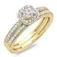thumbnail image 1 of 0.55 Carat (ctw) 18K Yellow Gold Round Cut Diamond Ladies Halo Engagement Bridal Ring With Matching Band Set 1/2 CT, 1 of 4