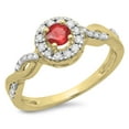 thumbnail image 1 of 0.55 Carat (ctw) 18K Yellow Gold Round Cut Ruby & White Diamond Ladies Swirl Bridal Halo Engagement Ring 1/2 CT, 1 of 1