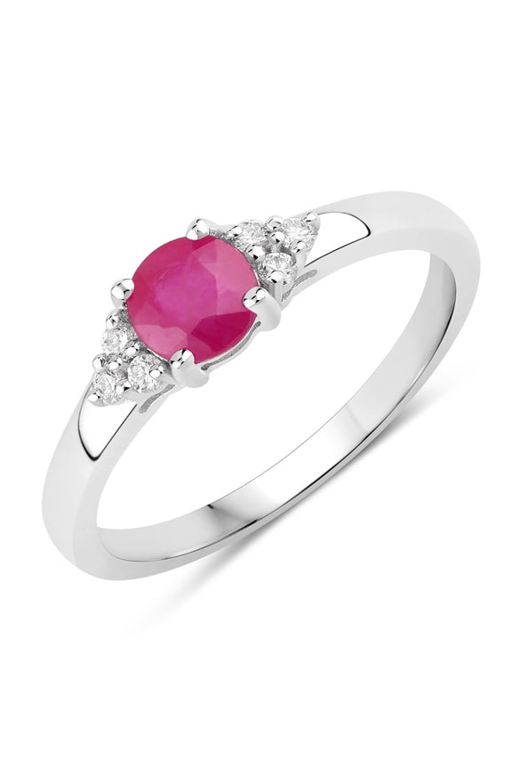 0.55 Ct Round Red Mozambique Ruby and Lab Diamond Prong Silver Cocktail Ring