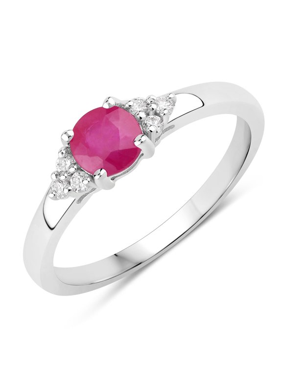 0.55 Ct Round Red Mozambique Ruby and Lab Diamond Prong Silver Cocktail Ring