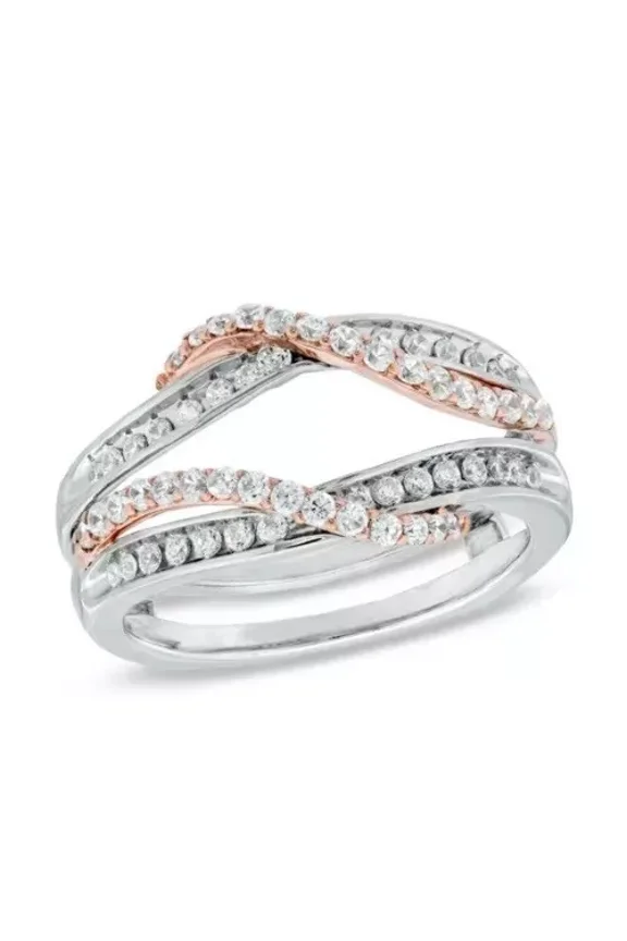 0.55 Ct Round Simulated Diamond Enhancer Guard Ring, 14K Two-Tone Gold Over Sterling Silver