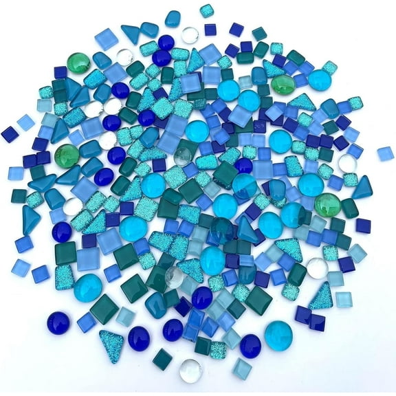 0.55 LB Blue Mixed Irregular Crystal Glass Mosaic Tiles,Blue Mosaic Glass Tiles Pieces Glitter,Tiny Mosaic Tile for Art Crafts,Mosaic Making Projects,Home Decor