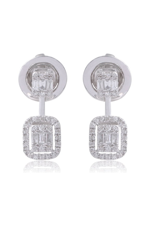0.55 TCW Solid 18Kt White Gold SI Clarity HI Color Diamond Baguette Ear Jackets Earrings Gold Shop Indian Jewelry
