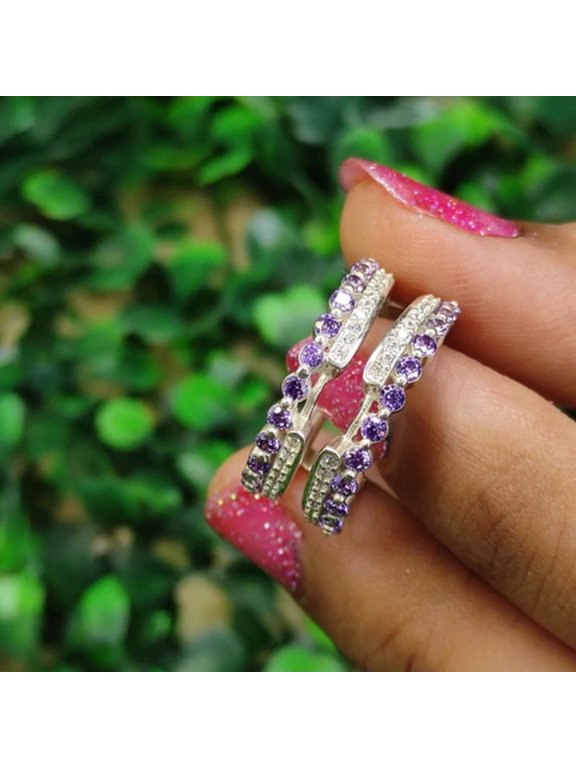 0.55Ct Purple Amethyst and White Diamond Cathedral Solitaire Enhancer Wedding Ring Guard