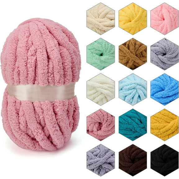 0.55LB Chenille Chunky Yarn Super Bulky Soft Thick Fluffy Jumbo Giant Washable Polyester Big Yarn DIY for Arm Knit Blanket Cushion Bed Sofa Home Decor