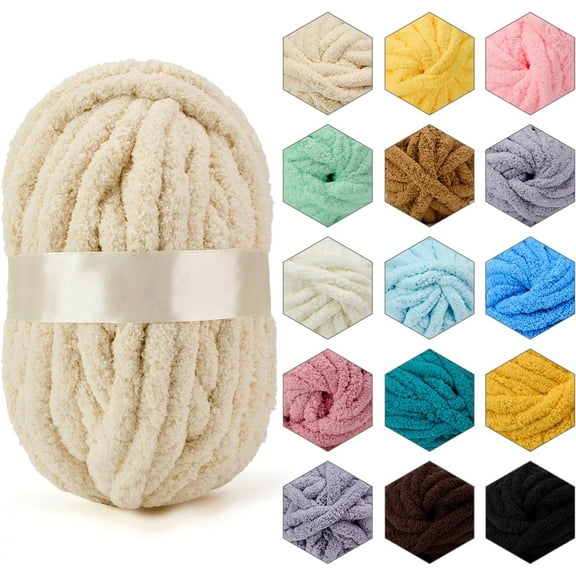 0.55LB Chenille Chunky Yarn Super Bulky Soft Thick Fluffy Jumbo Giant Washable Polyester Big Yarn DIY for Arm Knit Blanket Cushion Bed Sofa Home Decor