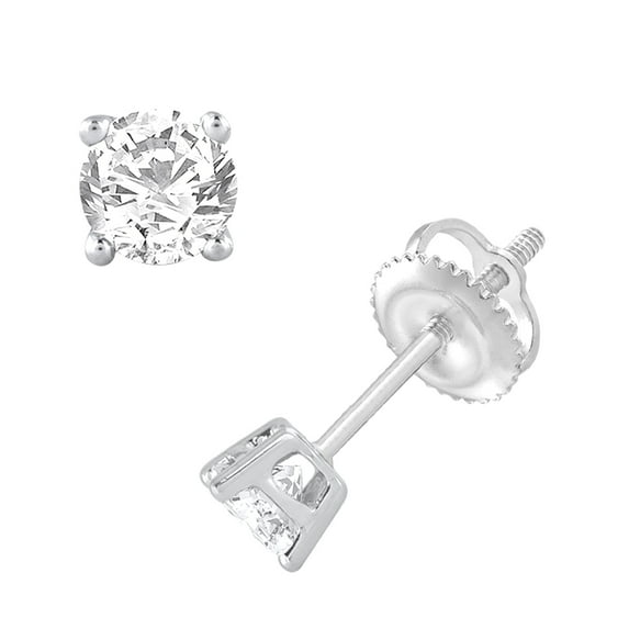 0.56 Carat Round Diamond Women's Stud Earrings in 14K Gold (Screw Back)
