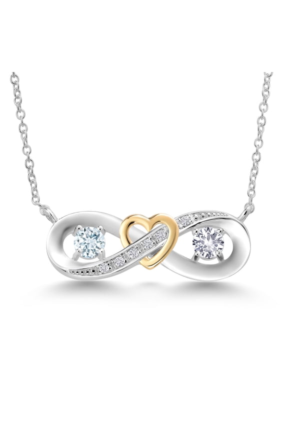 0.56 Ct Sky Blue Aquamarine White Created Sapphire 925 Silver and 10K Yellow Gold Two-Tone Heart Interlocking Infinity Symbol Lab Grown Diamond Pendant Necklace for Women with 18 inch Chain