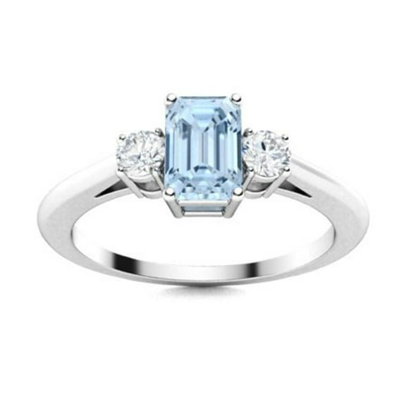 0.56 Ctw Octagon Shape Aquamarine 925 Sterling Silver Three Stone Women Engagement Ring