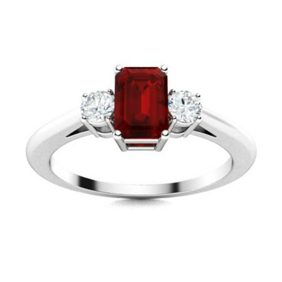 0.56 Ctw Octagon Shape Garnet 925 Sterling Silver Three Stone Women Valentine's Day Gift Ring
