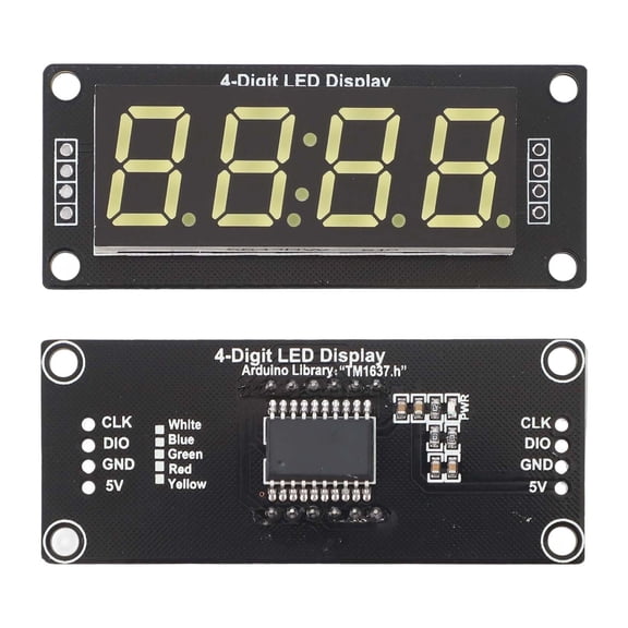 0.56 Inch 4-Digit RGB LED Clock Tube Display Module for TM1637 Driver IC, Seven-Segment Digital Display for Arduino Projects with 8-Level Adjustable Brightness (White)