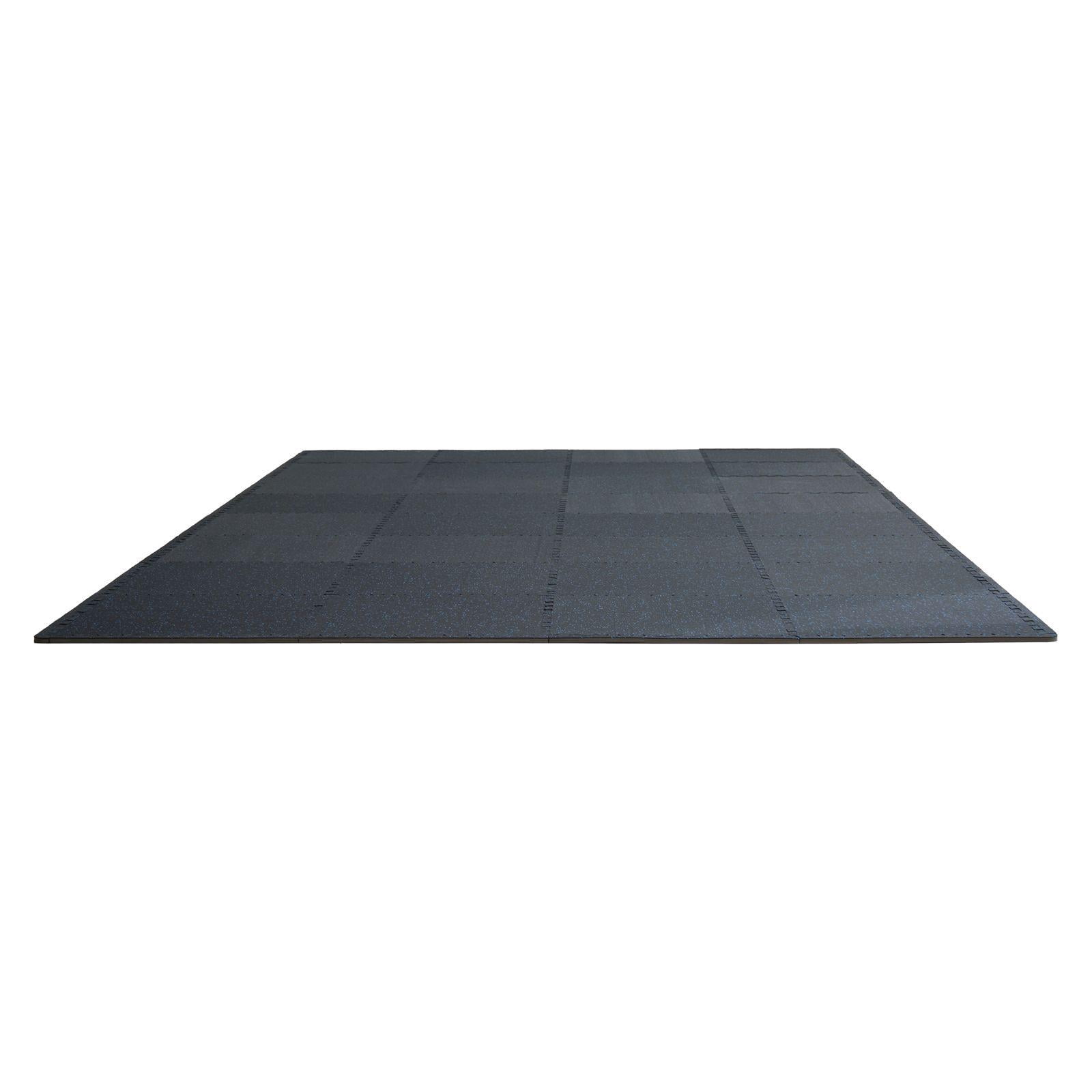 0.56 Inch Thick Gym Floor Mats 12 Tiles Rubber Top with EVA Foam 25x25 Inch Workout Flooring 48 sq ft Coverage Interlocking Puzzle Mats for Gym Home Garage Black Blue