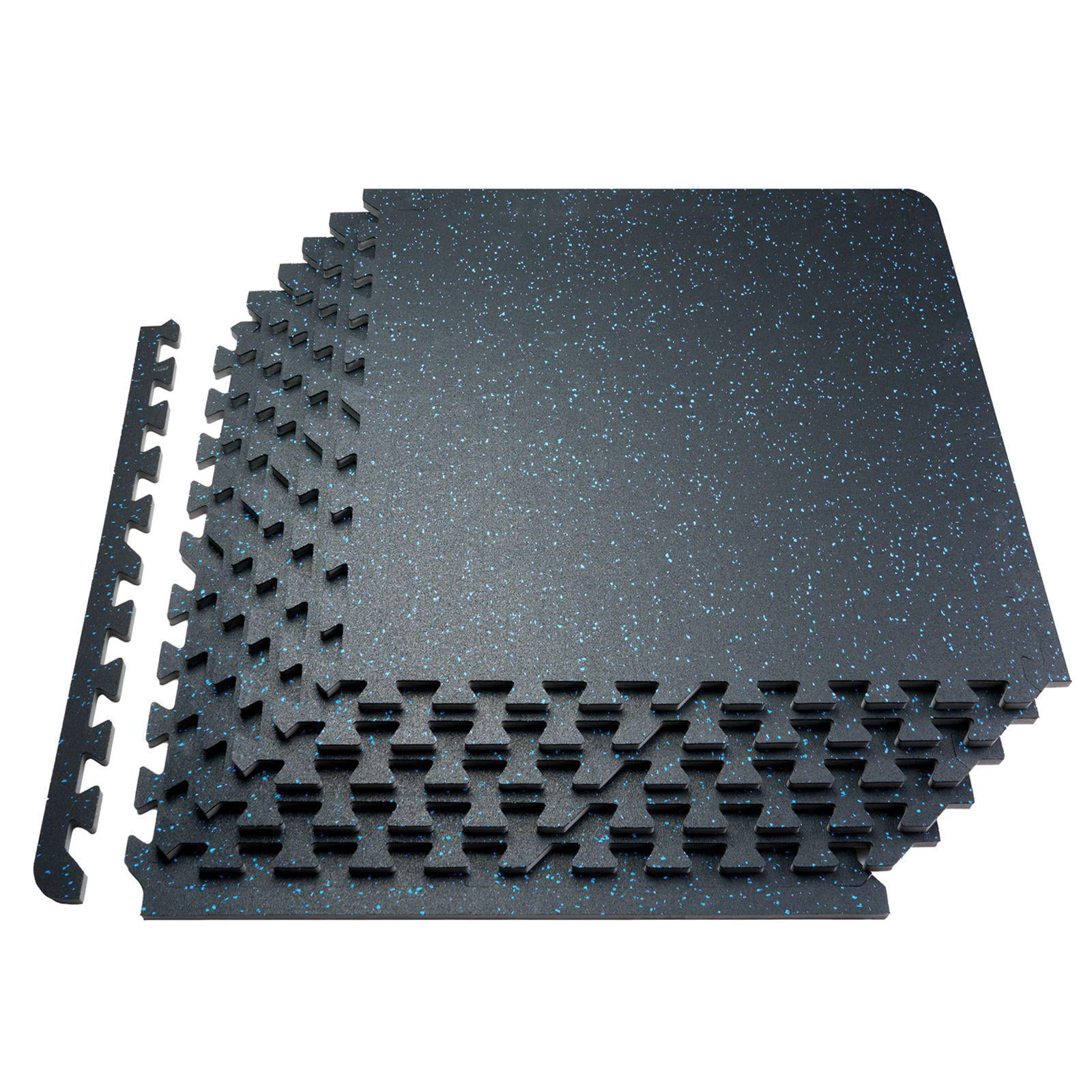 0.56 Inch Thick 25 Interlocking Rubber Top EVA Foam Gym Floor Mats 25x25 Inch 100 Sq Ft Coverage for Home Garage Workout Black Blue