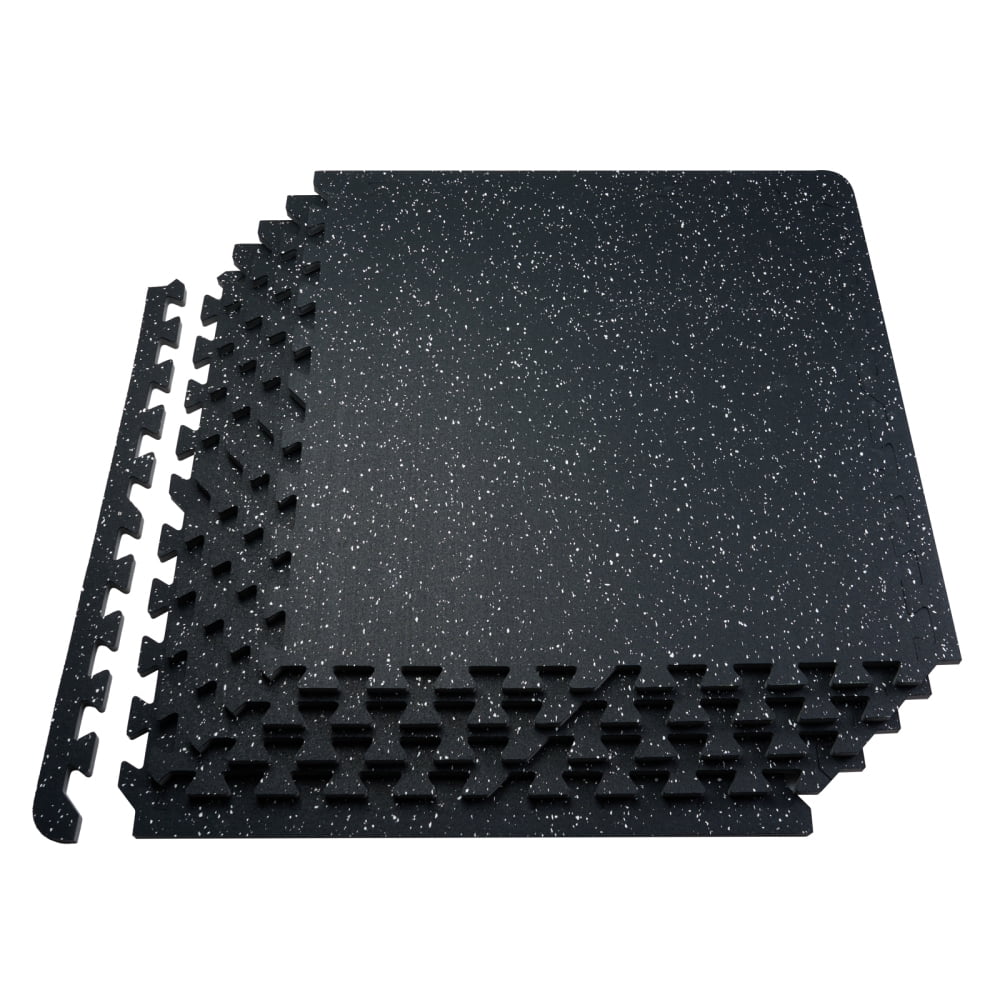 0.56 Inch Thick Gym Floor Mats, 25 Tiles Interlocking Puzzle Flooring with Rubber Top and EVA Foam, 100 sq.ft Coverage for Home Gym Garage, Black