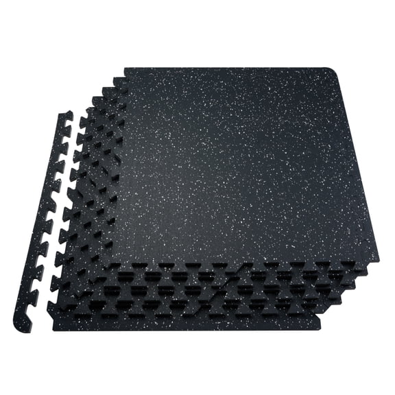 0.56 Inch Thick Gym Floor Mats, 25 Tiles Interlocking Puzzle Flooring with Rubber Top and EVA Foam, 100 sq.ft Coverage for Home Gym Garage, Black