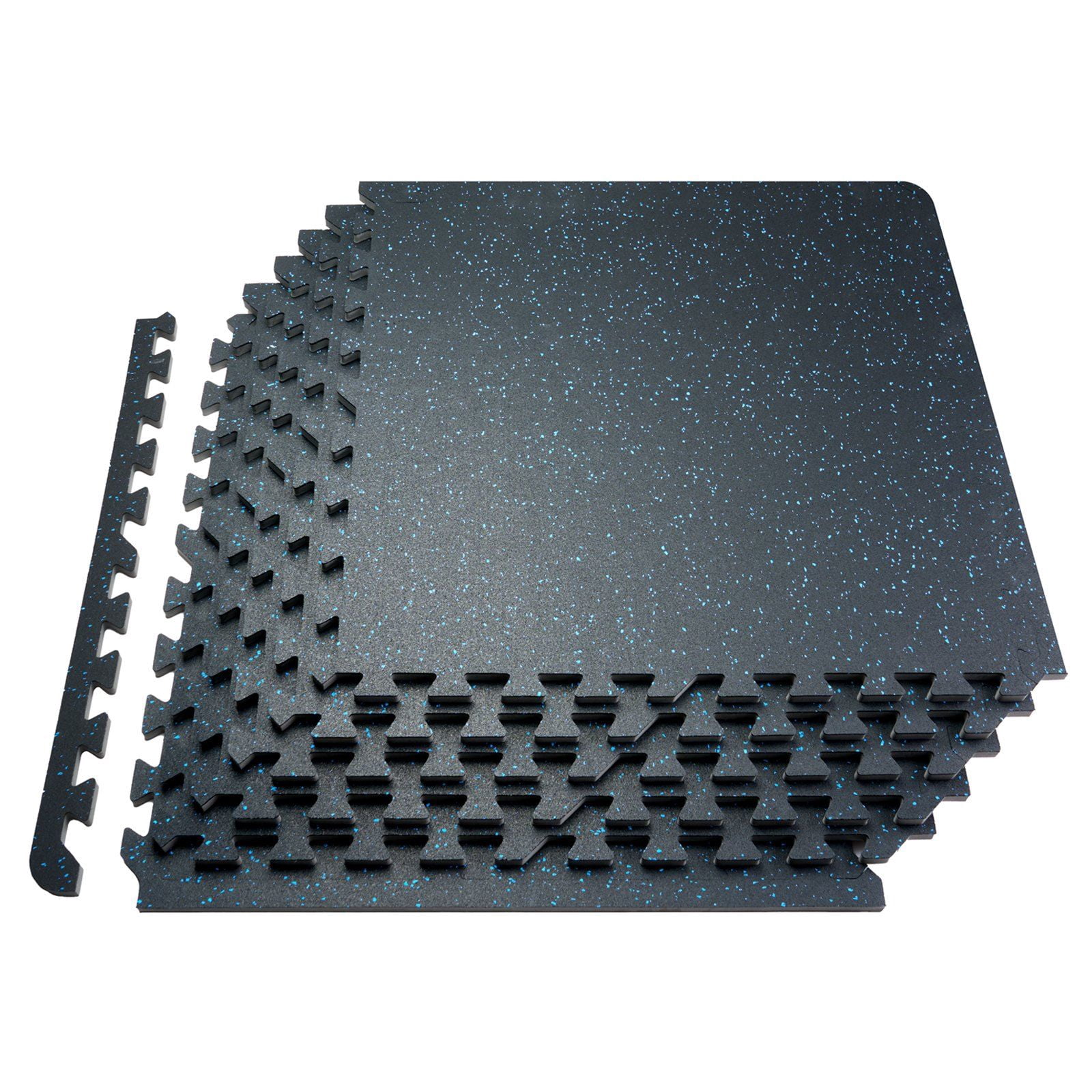 0.56 Inch Thick Interlocking Rubber Top EVA Foam Gym Floor Mats 12 Tiles 25x25 Inch 48 Sq Ft Coverage for Home Garage Workout Black Blue